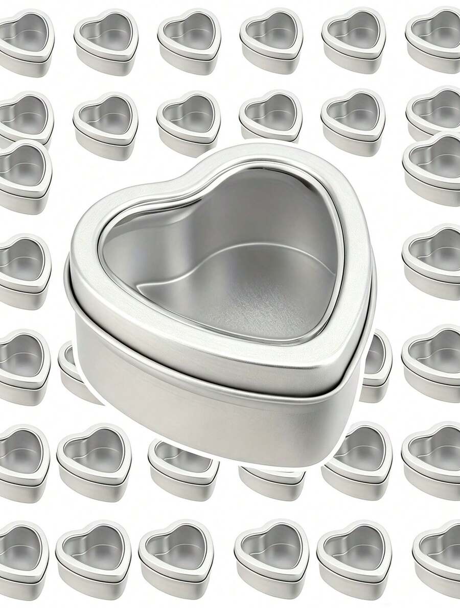 1/2/3/4/5pcs Heart-Shaped Tin Candle Cans With Transparent Window Lid, Empty Candy Jars Party Favors Storage Boxes, Gift Keepsake Boxes, Suitable For Candle Making, DIY Crafts