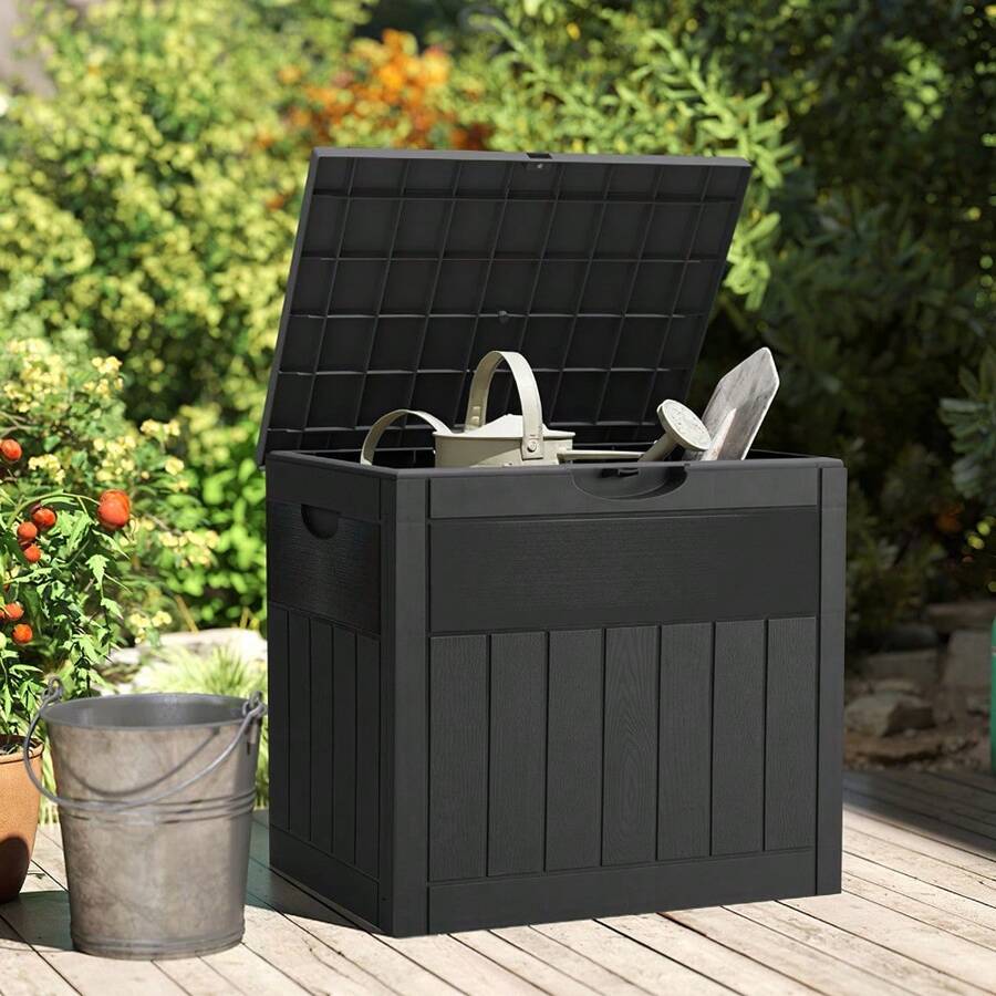 126L Outdoor Storage Box For Balcony & Small Garden – Material, Fade-Resistant & All-Weather Design | Secure Lock Included | Compact 55.5*43*53cm Size | Black Finish | Comes With 1 Pair Of Protective Gloves - Black - View 1