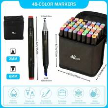 48-Color Dual-Tip Markers, Professional Fine And Chisel Tip Pens, Art Set With Portable Case For Drawing, Design, And Crafts - Black - View 6
