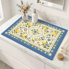 1 pieza Alfombrilla de secado de platos, Alfombrilla para cafetera, Alfombrilla de secado de platos con patrón floral de limón fresco mediterráneo, Alfombrilla absorbente de drenaje de agua para mesa, Alfombrilla de almacenamiento de cuencos y platos para encimera de cocina, Decoración de cocina - XYLSD746 - Ver 6