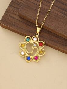 Eterna Glow 1pc Lotus Flower Om 7 Chakra Pendant Necklace Gold Color Yoga Symbol Necklace Multicolor Gemstone Chakra Spiritual Amulet Party Jewelry For Women - Necklace - View 3