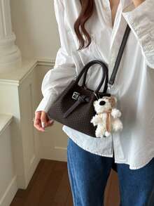 1 pieza Bolso de mano de mujer de moda, bolso de nube fruncido, estilo bolso-en-bolso, sin colgante, tela de PU de unicolor, se puede llevar como bolso de hombro o cruzado, bolso de uso diario, adecuado para mujeres jóvenes - viajes, compras, aula, citas, regalo para mujeres, oficina, trabajo, viajes - Café - Ver 5