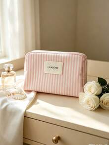Lancôme Full Top Zipper Quilted Canvas Portable Cosmetic Storage Pouch For Women LANCOME-GIFT-14 - Baby Pink - View 1