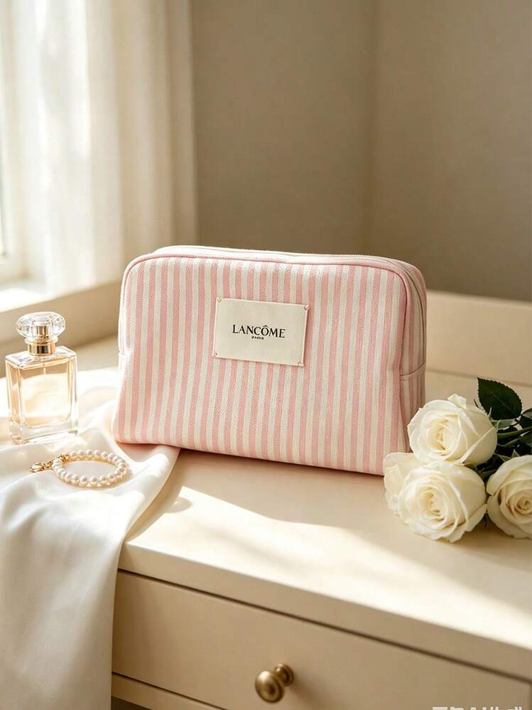 Lancôme 女士全開口拉鍊絎縫帆布便攜化妝收納包 LANCOME-GIFT-14 - 淺粉色 - 查看 1