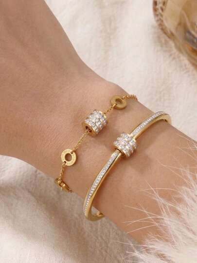 2pcs Stainless Steel Slim Waist Bracelet Set, Suitable For Holiday Gifts, Daily Wear, Surprise