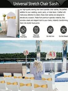 1pc/6pcs/10pcs/20pcs Luxury Shiny Gold Elastic Spandex Chair Covers With Metal Round Buckle Slider, Suitable For Weddings, Home, Parties, Banquets, Restaurants, Hotel Reception Events, Universal Ceremony Chair Cover Decor - Gold - View 6
