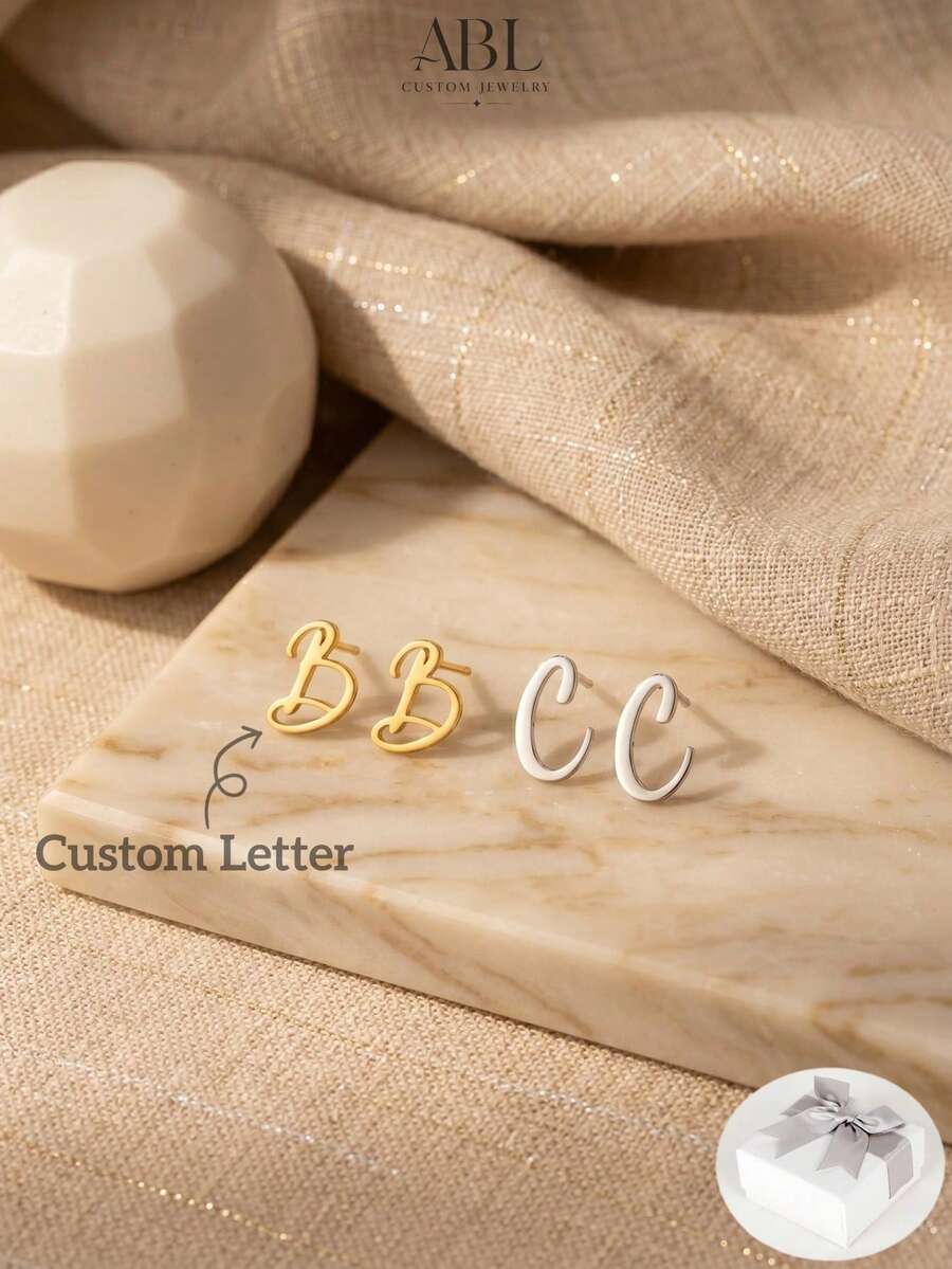18K金字母耳环 - 定制个性化耳环 - 优雅女士耳环 - 个性化字母耳环 - 生日礼物 - 多色-定製字母 - 查看 1