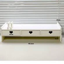 3-Drawer Cute Rabbit Monitor Stand, PVC Desktop Organizer With Storage Shelf And Keyboard Stand, Soft Color Tone, Playful Design, Suitable For Home, Study, Office Work - White - View 6