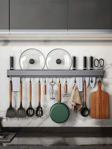 Kitchen Utensil Rail,No Drill Kitchen Hanging Rack,Wall Mount Utensil Holder,Sliding Hook Cookware Rack,Self Adhesive Kitchen Storage Bar,Kitchen Spatula Pot Lid Organizer,Punch-Free Kitchen Rail,Stainless Steel Kitchen Wall Rack - Multicolor - View 4