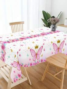 1Pc Disposable Plastic Tablecloth,Pink Butterfly Pattern Rectangle Table Cover For Princess Theme Bridal Shower Baby Shower Girls Birthday Party Decor - Multicolor - View 8