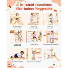Indoor Playground Jungle Gym, 8-In-1 Wooden Indoor Playground Playset, 220LBS Loading Montessori Climbing Toys With Swing, Slide, Monkey Bar, Gym Rings, Wooden / Rope Ladder, Climbing Net & Bar - Colorful, 8-in-1, L - View 2