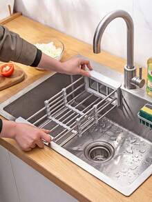 Rejilla extensible de acero inoxidable para sobre el fregadero y cesta escurridor - Organizador de cocina plegable para platos, tazas y productos, diseño de varios niveles para un lavado y secado eficiente, rejilla para secar platos - Multicolor - Ver 2