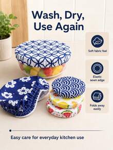 5pcs Reusable Bowl Covers, 5 Sizes, Elastic Fabric, Kitchen Storage Container Lids, Suitable For Fruit, Food, Leftover Dough, Bread Fermentation (Fashionable Style) - Multicolor - View 7