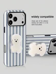 Koolife 1 buah Casing Ponsel Motif Garis + Stand Ponsel, Desain Minimalis, Bahan PC+TPU, Cangkang Keras Mengkilap 2-in-1, Anti Gores Anti Guncangan, Cocok Untuk iPhone 11, 12, 13, 14, 15, 16, 17/Pro/ProMax - Biru - View 4