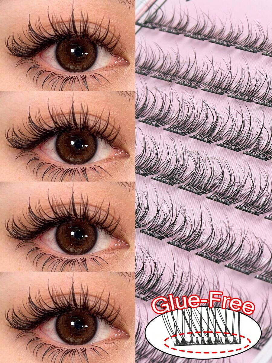 96 Clusters Segmented Glue-Free False Eyelashes, Realistic Eyelashes, Suitable For Beginners, Daily Wear, With Adhesive Strip, Self-Adhesive Eyelashes, Can Extend Eyelashes