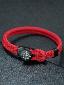 diffone Pulsera de moda hecha a mano con cuerda de Milán de 4MM, pulsera brazalete con brújula y cruz grabadas para hombres, joyería de brazalete - Pulsera de cordón con apertura - Ver 13