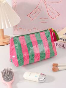 Waterproof Striped Cosmetic Bag With Tassel Large Capacity Makeup Bag Portable Wash Bag Multi-Color Travel Makeup Storage Bag For Beach & Bathroom - Multicolor - View 9