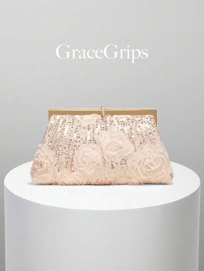 European And American Women's Elegant Rose Pattern Design Handbag, Evening Bag, Romantic Wedding Clutch, Charming/Exquisite Evening Dress Bag, Gold Box Clutch, Crossbody Bag, Suitable For Ball, Party, Wedding, Bride, Bridesmaid, Birthday Dress, Evening Clutch, Random Pattern