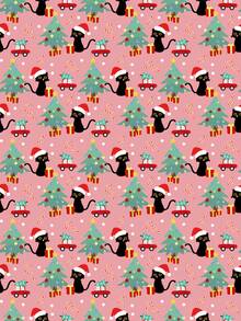 1 Roll Of Christmas Gift Wrapping Paper Featuring A Black Cat Or Christmas Tree Theme On A Pink Background; Made Of Coated Paper; Dimensions: 43 Cm X 300 Cm; Suitable For Wrapping Christmas Gifts, Christmas Party Decorations, And Holiday Gifting. - A - View 5