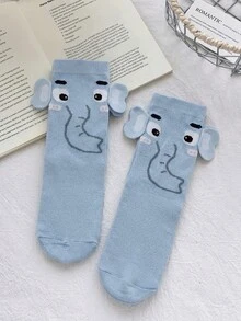 2 Pairs/1 Pair 3D Animal Ear Socks, Unisex Cute Creative Cartoon Socks With Puppy & Elephant Patterns, Suitable For Couples, Home Life, Pajama Party, Performance Outfits - Multicolor - View 8