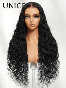 UNice 2-In-1 Wet And Wavy Bye-Bye Slip™ Secure Glueless Lace Front Human Hair Water Wave Wig With Drawstring Put On And Go Wig Pre Plucked Pre Cut Bleached Knots Lace Front Wig Ready To Wear Beginner Friendly For Women 150% Density - Natural Black - View 12