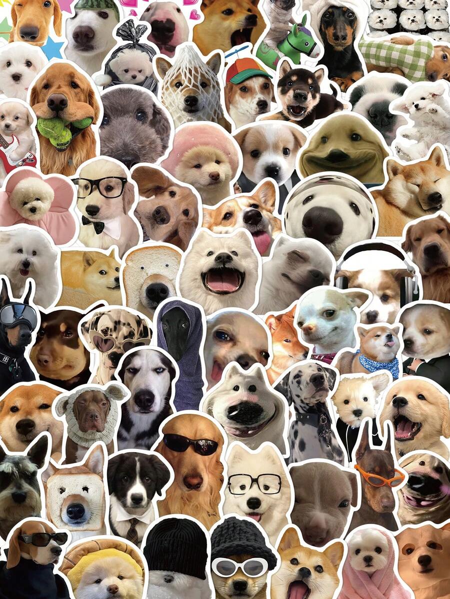 100pcs Funny Puppy Meme Stickers Collection For Adults Teens Sticker Enthusiasts Holiday Gifts Party & Home Decor Class Reward Birthday Gift Decoration Scrapbook Laptop Luggage Guitar Phone DIY Decal - Funny Puppy Meme - View 1