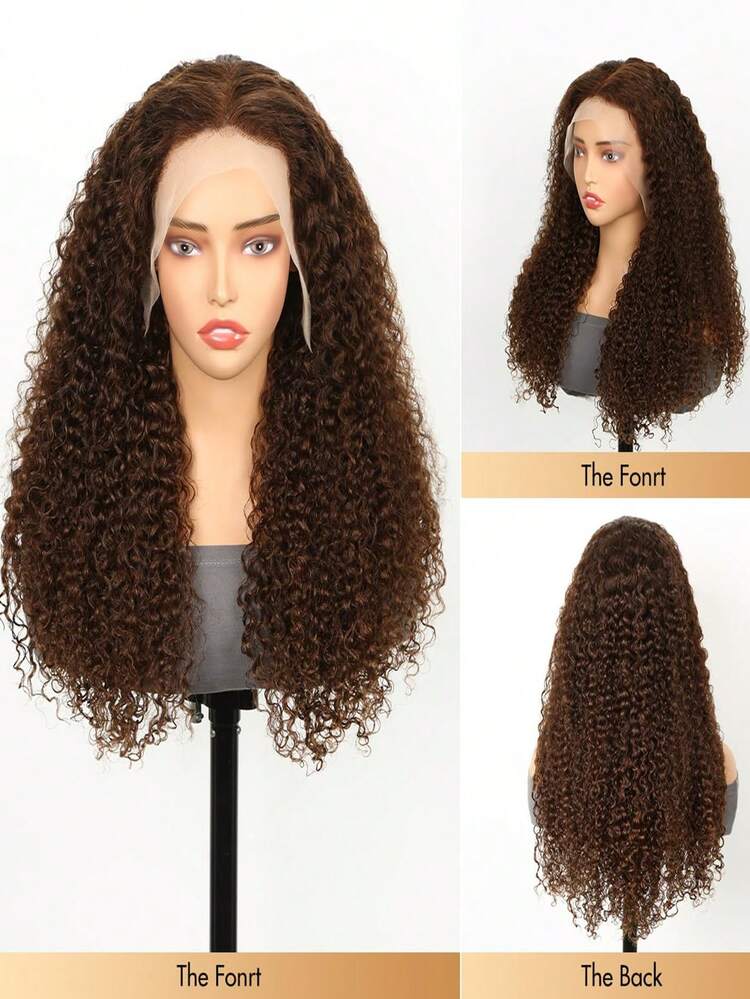 Chocolate Brown 360 Lace Front Wigs Human Hair Deep Wave Glueless Wigs 4# Pre Plucked Transparent Full Lace Frontal Human Hair Wig With Invisible Drawstring For Women - S4 - View 3