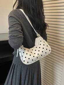 Dedoo 2026新款歐美風腋下包/斜挎包，櫻桃/草莓印花，半月形單肩包 - 白色 - 查看 5