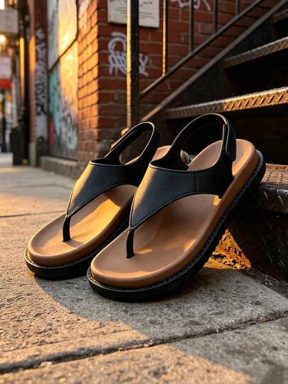 Women's T-Strap Sandals, Adjustable Hook And Loop Sandals, Toe Post Flat Sandals, Comfortable Soft Non-Slip Sole, Roman Sandals, T-Strap Sandals, Toe Post Flip Flops, Women's Sandals, Black Sandals, Summer Shoes, Vintage Open Toe Sandals, Holiday Beach Vacation Fashion Women's Shoes, Women's Flat Sandals, New Women's Shoes, Women's Summer Sandals, Toe Post Sandals, Women's Flat Sandals