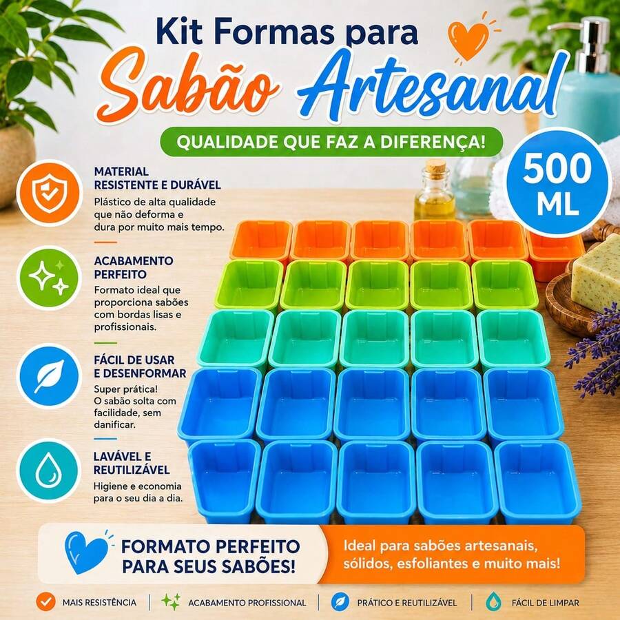 Kit Of 50 Plastic Soap Making Molds (500 Ml Each) With Lids - 彩色 - 查看 1