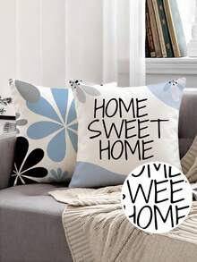 shangxia 2PCS--Minimalist Hand-Drawn Line Light Gray Blue Daisy Print Pillow Covers, Korean Cream Style Bedroom Sofa Soft Decorative Cushions--(Pillow Insert Not Included)---(Multiple Sizes)---(No Embroidery)---(Single-Sided Print) - Multicolor - View 3