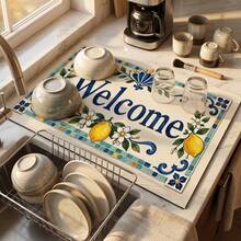 1pc Dish Drying Mat, Coffee Machine Mat, Mediterranean Ceramic Style Draining Mat, Multi-Purpose Desktop Absorbent Drying Mat, Room Desktop Protector, Holiday Gift, Kitchen Decor - XYLSD749 - View 3