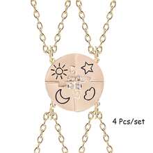 Back To School 4pcs/Set Colorful Sun Moon Star Nebula Pendant Necklace For Girls Best Friend Student Graduation Gift Suitable For Party Jewelry Friendship Necklace Gift - one-size - View 13