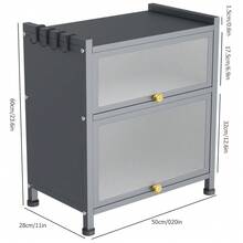 Double-Layer Microwave & Kitchen Storage Rack – Sleek Gray Metal Frame With Semi-Transparent Flip Door, Adjustable Shelf Height, Space-Saving Design For Microwaves, Spices, Cookware & Daily Essentials. Sturdy Construction Supports Up To 35 Kg Per Tie - Grey - View 11