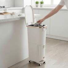 2-Tier Rolling Kitchen Waste Bin With Separate Dry & Wet Compartments – Space-Saving Slim Design, Easy-Glide Wheels, Includes 2 Removable Plastic Inner Buckets For Organized Recycling And Daily Waste Sorting - White - View 3