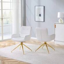 [Set Of 2] European Swivel Chair In A Subtle Luxury Design: White PU Coating + Gold-Colored Metal Legs, 360° Silent Swivel, Set Of 2 For Dining Rooms / Relaxation Areas. - White+Gold - View 2
