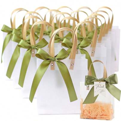 10Pcs Ideal Party Favor Bags – Transparent Plastic Gift Tote Bags With Handles, Versatile For Weddings, Valentine's Day, Candy, Jewelry & Shopping Events ZSY