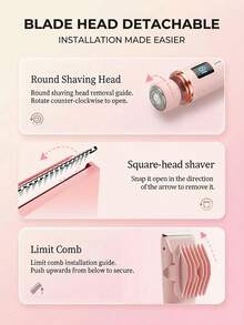 HYUNDAI 1pc Painless LED Digital Display 2-In-1 Women's Electric Shaver IPX7 Waterproof Full Body Use Easy To Clean Ceramic Blade And Floating Foil Head Gentle For Sensitive Skin Type-C Charging Portable For Travel And Business Trips - Multicolor - View 4