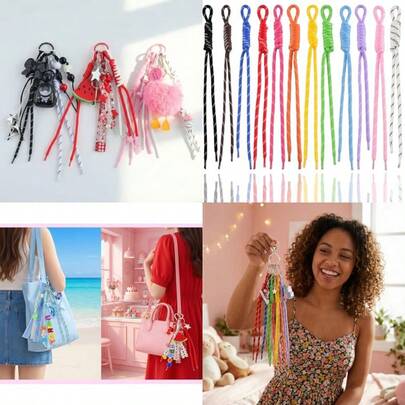 Paracord Keychain Paracord Bag Charm 12pcs Braided Nylon Rope Keychain Cord For Bag Purse Backpack Handbag
