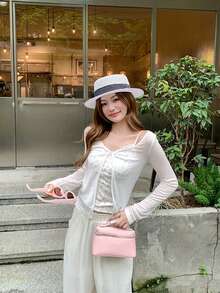 Korean Style White Off-Shoulder Long Sleeve T-Shirt Women's Summer Sun Protection Sheer Top Floral Camisole Set - White - View 9