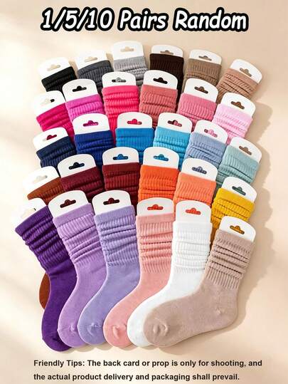 1/5/10 pares de calcetines largos holgados de color aleatorio, calcetines suaves y lindos de varios colores para niñas, regalo ideal para la escuela, vuelta a la escuela