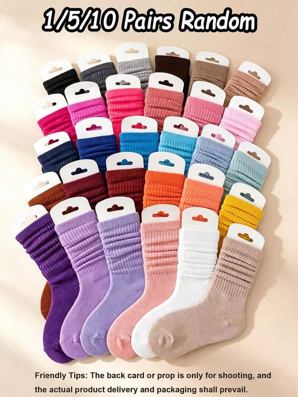 1/5/10 pares de calcetines largos holgados de color aleatorio, calcetines suaves y lindos de varios colores para niñas y jóvenes, regalo ideal para la escuela, vuelta a la escuela