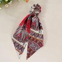 2 Pieces Solid Color Paisley Ribbon Hair Tie Headwear Hair Accessories - Red - View 3