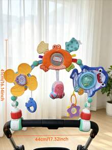 1pc Adjustable Multi-Function Baby Stroller Hanging Arch Toy For Boys And Girls, Includes Colorful Beads Rattle, Crinkle Paper, Squeaker, Flapping Wings Bee And Pull String Rotating Windmill, Sensory Toy For Newborn Baby Gift - Multicolor - View 3