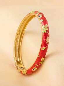 1pc Vintage Style Gold Floral Enamel Bangle, Gold Bracelet, Jewelry Accessory For Girls And Women, Suitable For Daily Wear And Holidays - Multicolor - View 17