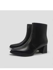 Dual Solid Color Elegant Zipper High Heel Ankle Boots For Outdoor And Office Wear, Autumn/Winter - Black - View 10
