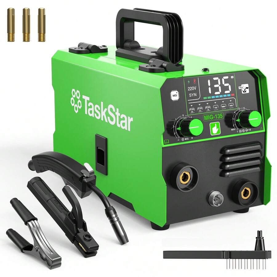 Taskstar 135A MIG Welder, 110V, Flux-Cored Wire, 3-In-1 (Gasless MIG/Lift TIG/Stick) With Coordinated Control And An LED Display, Suitable For Home DIY Projects, Auto Repair, And Industrial Welding; Beginner-Friendly - US A Type Plug(110-127V) - View 1