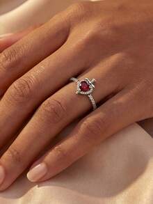 1pc 925 Sterling Silver Vintage Style Red Heart Ring, Women's Daily Accessory Or Gift - Red Love Heart - View 3