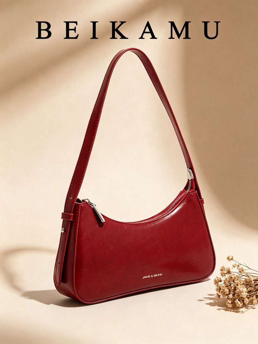 Tas Bahu Rantai Ruched Plaid Plain Adjustable Rantai Fashionable Minimalis - Burgundy - View 1