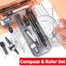8pcs/Set Minimalist Transparent Compass And Ruler Set, Precise Drawing Tools, Designed For Students, Suitable For Student Use, School Math And Geometry Homework, Back To School Essential - Sets - View 8